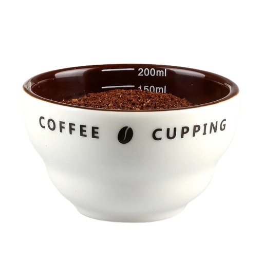 "Ceramic cupping bowl with measuring lines, outer white and inner 200 ml"